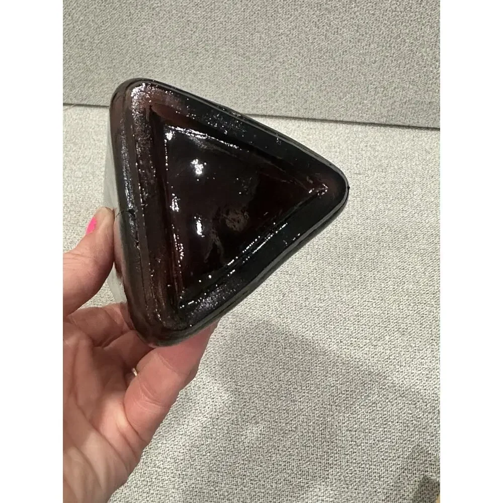 VTG MCM Dark‎ Amethyst Geometric Art Glass Bottle Triangle Shaped Vase 9.5” Tall